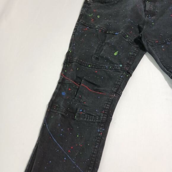 FWRD Denim 42 black skinny jeans paint splatter effect inseam 34 inset knees - Picture 6 of 12